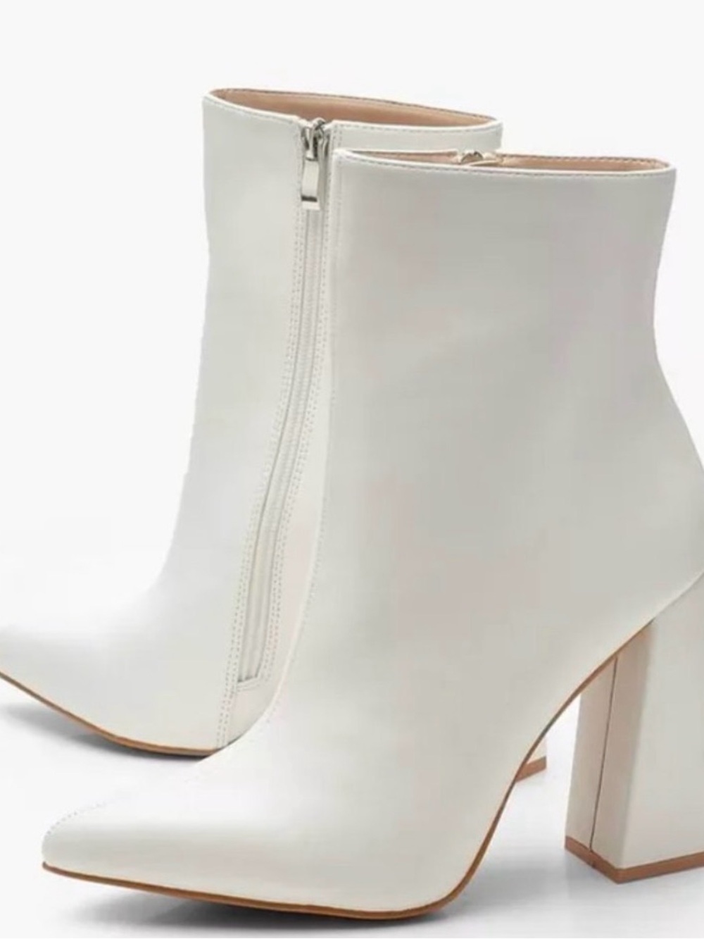 Boohoo White Pointed Toe Block Heel Ankle Boots